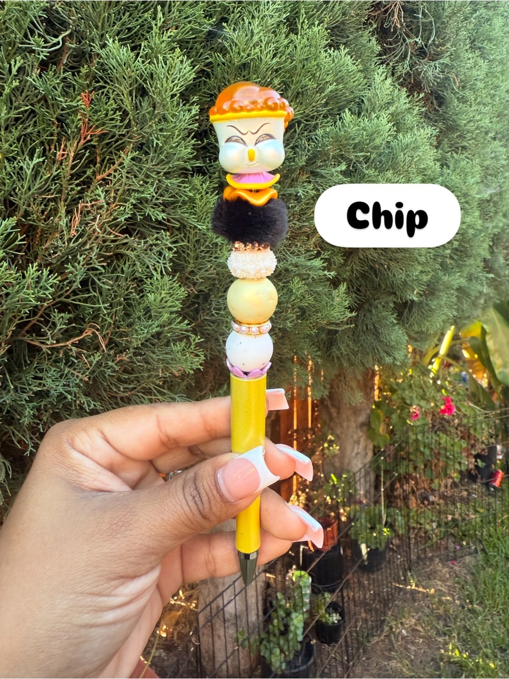 Kids Yellow Character Bead Pen with Plush Accent